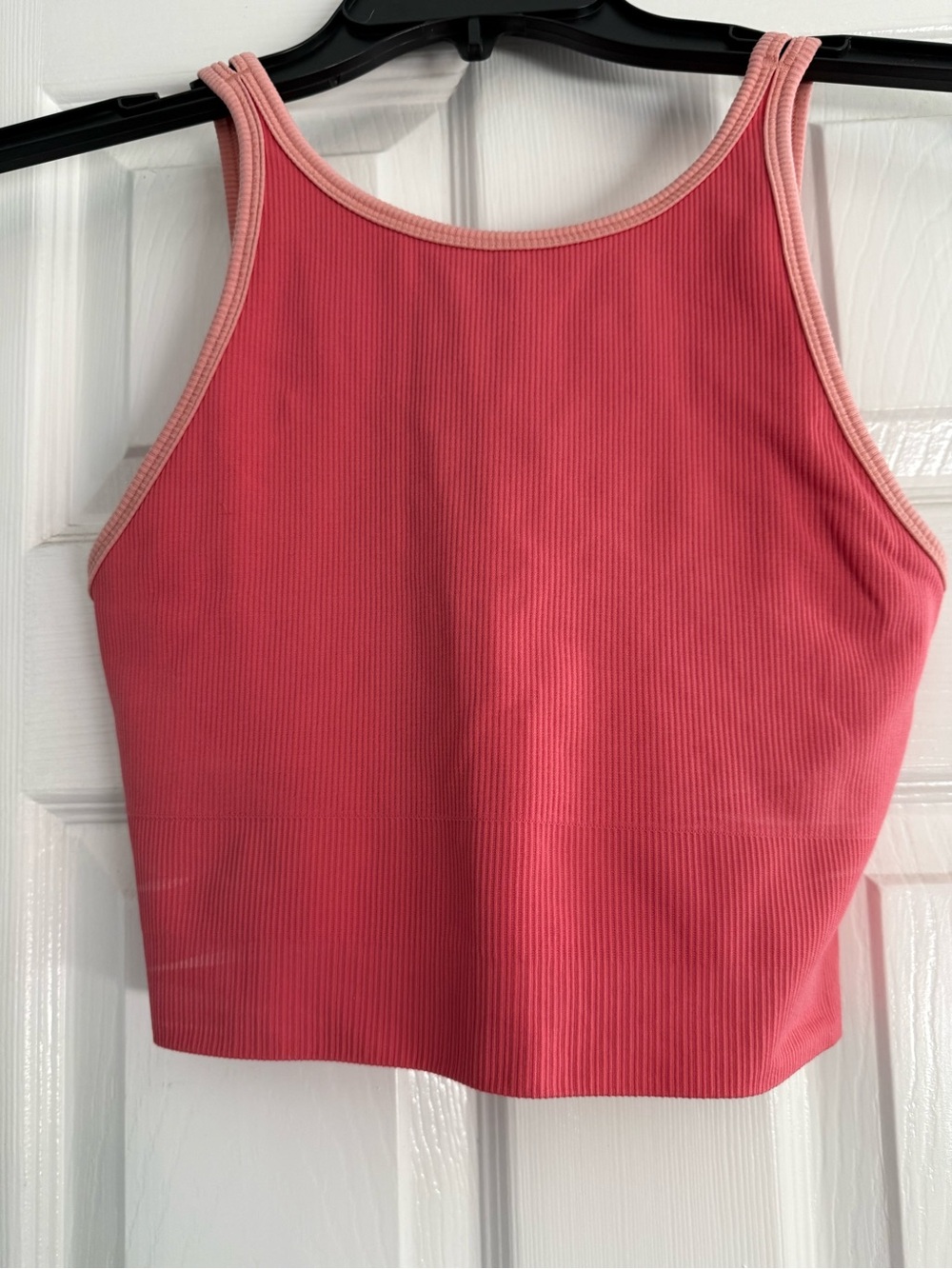 Athleta Ribbed Coral-Pink Crop Tank with Light-Pink Trim